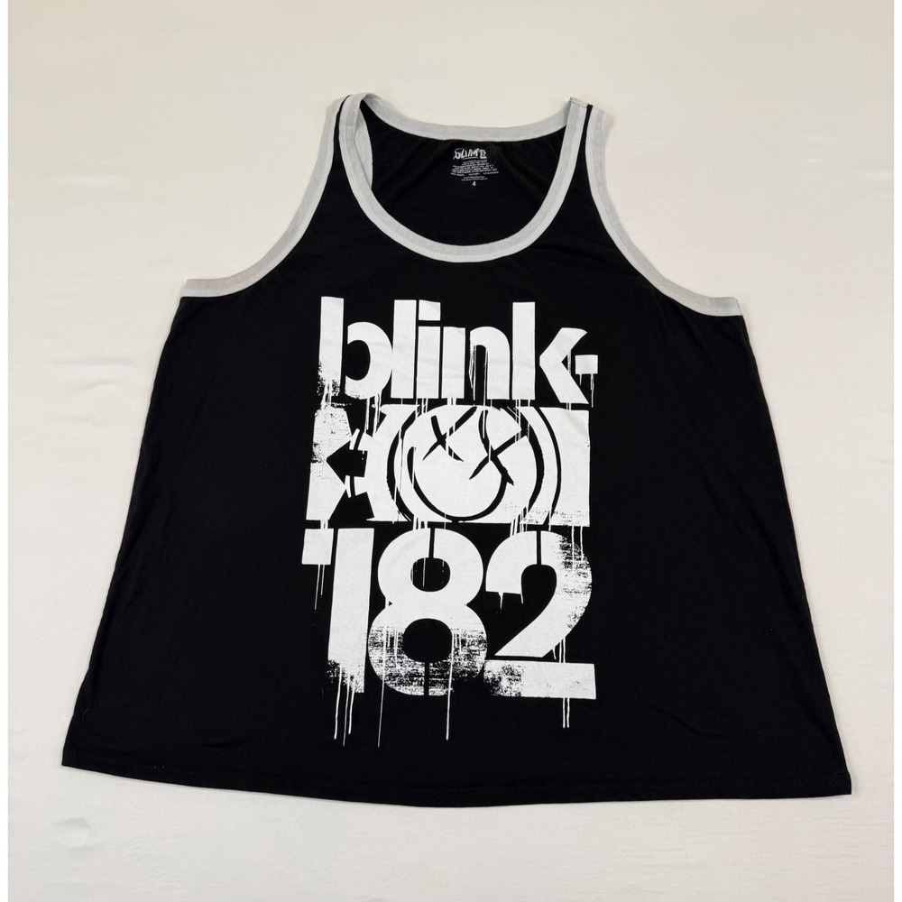 Blink-182 Band Tank Top Womens Plus Size 4 (26) Black Graphic Ringer Smiley Logo